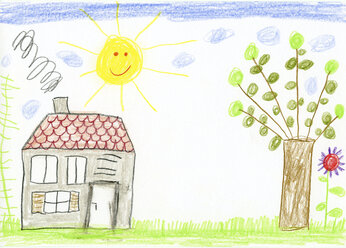 Kinderzeichnung, Haus und Garten - CMF00827