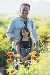 Summer on an organic farm. A man and a girl in a field of flowers. - MINF00260