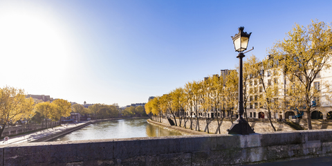 France, Paris, Street light on Pont Marie stock photo
