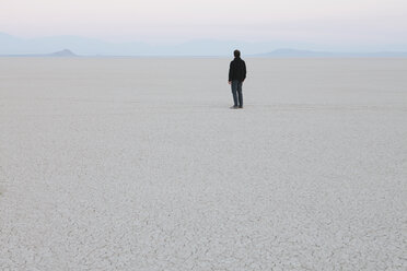 Mann steht in einer weiten Wüstenlandschaft - MINF00727