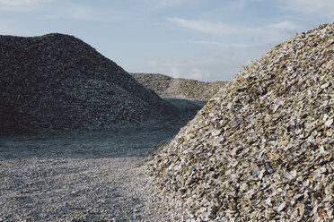 Road leading through piles of discarded oyster shells Oysterville USA - MINF00853