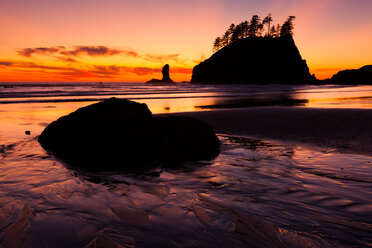 Second Beach bei Sonnenuntergang im Olympic National Park, Washington, USA - MINF00941