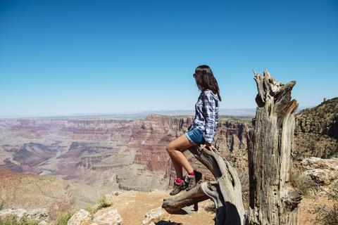 USA, Arizona, Grand Canyon National Park, Grand Canyon, Frau mit Blick auf die Aussicht, lizenzfreies Stockfoto