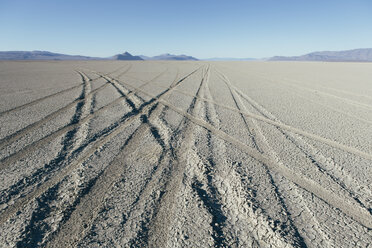 Tire tracks on playa, Black Rock Desert, Nevada - MINF01450