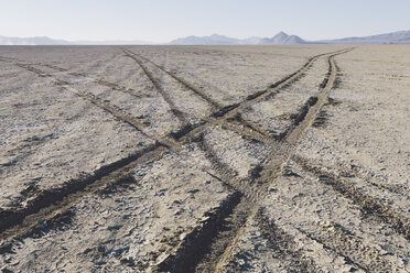 Reifenspuren auf der Playa, Black Rock Desert, Nevada - MINF01452