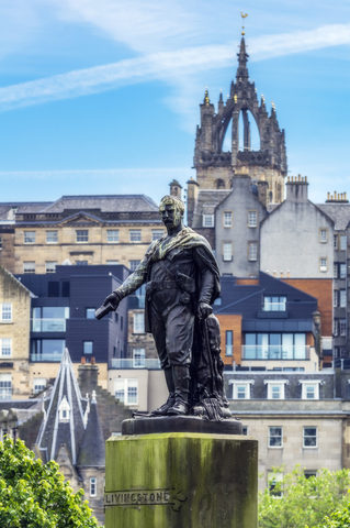 UK, Schottland, Edinburgh, Statue von David Livingstone, lizenzfreies Stockfoto