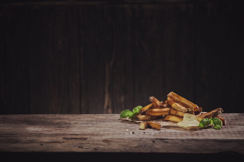 Hand made french fries with mayonnaise on wood - NAF00111