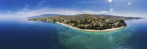 Greece, Aegean Sea, Pagasetic Gulf, Aerial view of Afissos stock photo