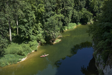 Germany, Baden-Wurttemberg, Sigmaringen district, Canoe on Danube river in upper Danube Valley - ELF01900