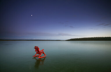 A small red rocking horse, on a frozen lake. - MINF02655