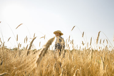 Man wearing a checked shirt and a hat standing in a cornfield, a farmer. - MINF02713