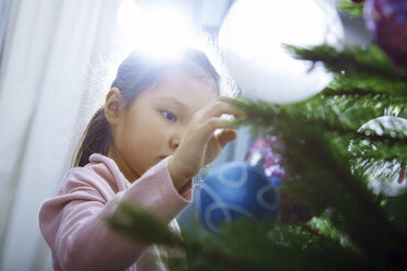 Kleines Mädchen beim Schmücken des Weihnachtsbaums - AZF00038