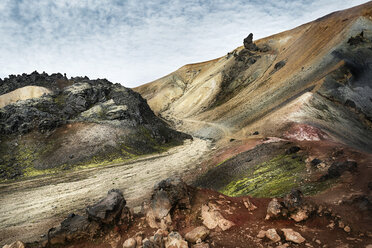 Iceland, South West, Landmannalaugar, landscape and path - DMOF00057