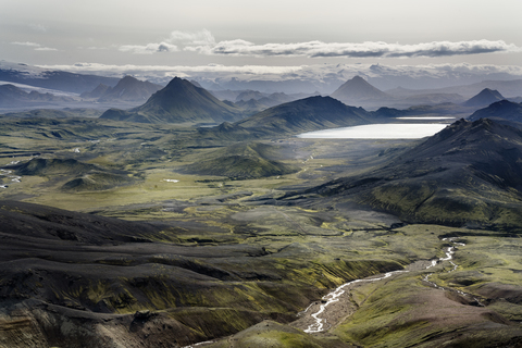 Iceland, South West, View from Laugavegur trail from Landmannalaugar to Porsmoerk stock photo