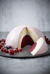 Plate of ice cream bombe with fruit - ISF17396