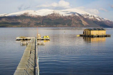 Wooden pier in still rural lake - ISF17565