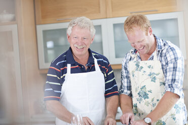 Father and son cooking in kitchen - ISF17703