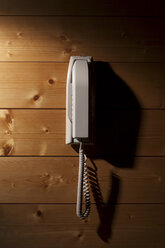 Phone mounted on wooden wall - ISF17796