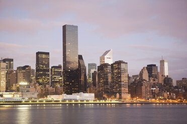 New York City skyline lit up at dusk - ISF17818