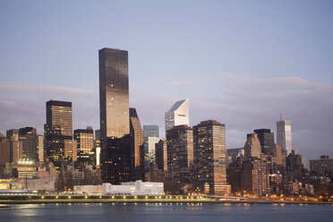 New York City skyline lit up at dusk - ISF17819