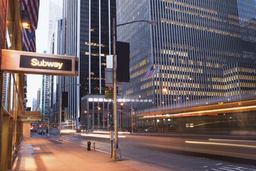 Illuminated subway sign at dusk, New York City, USA - ISF18199