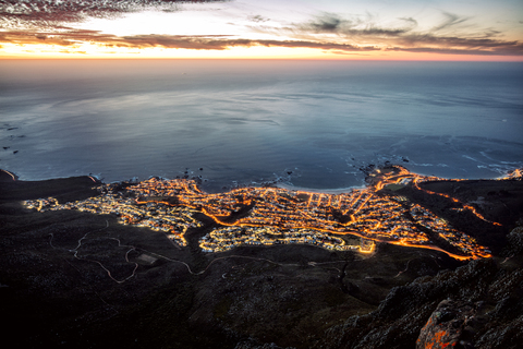 South Africa, Cape Town, illuminated Camps Bay in the evening stock photo