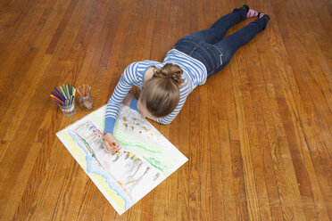 Mädchen auf dem Boden liegend Zeichnung Bild - ISF18654