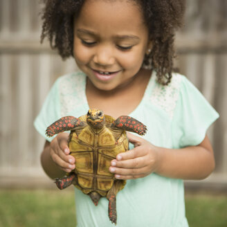 Ein Kind hält eine Schildkröte. - MINF03007