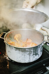 A lobster cooking in a pot. - MINF03427