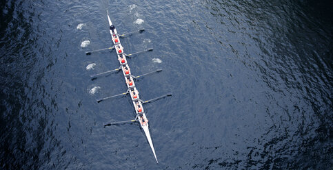 High angle view of Eight rowing on river. - MINF03940