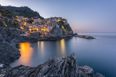 Italy, Liguria, La Spezia, Cinque Terre National Park, Manarola in the evening light - RPSF00217