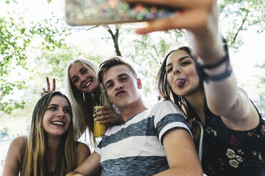 Gruppe von glücklichen Freunden, die ein Selfie im Freien machen - UUF14868