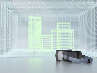 3D-Rendering, Hologramm von Gebäuden und Augmented-Reality-Brille - UWF01407