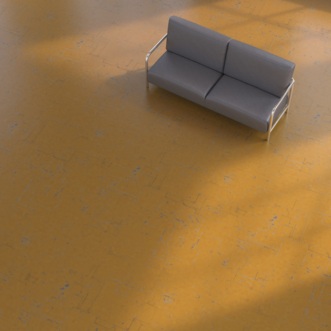 3D-Rendering, Couch auf gemustertem Boden, lizenzfreies Stockfoto