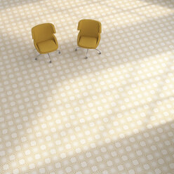 3D-Rendering, Zwei gelbe Stühle auf gemustertem Boden - UWF01421