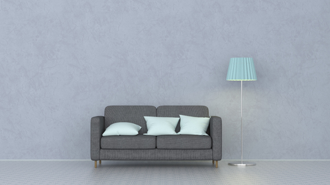 3D rendering, Couch with cushions and floor lamp stock photo