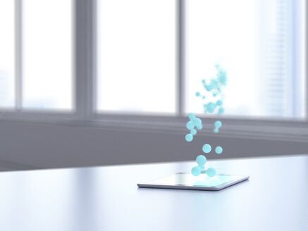 3D-Rendering, Blaue Blasen Übertragung von Daten vom digitalen Tablet - UWF01496
