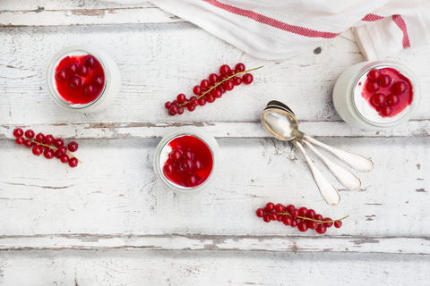 Red currant dessert with mascapone, cream and Greek yogurt stock photo