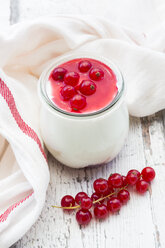 Dessert aus roten Johannisbeeren mit Mascapone, Sahne und griechischem Joghurt - LVF07386