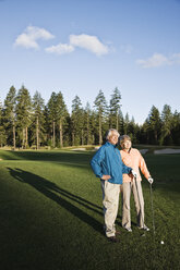 Älteres Golferpaar auf dem Golfplatz. - MINF08555