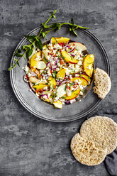 Salad with peaches, feta and mint served with pita bread - SARF03903