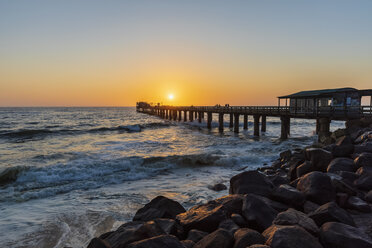 Namibia, Namibia, Swakopmund, View of jetty and atlantic ocean at sunset - FOF10039