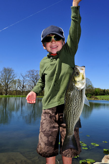 Young boy fishing in a Pennsylvania pond stock photo