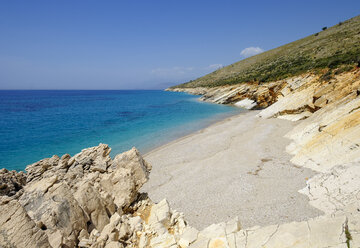 Albania, Vlore County, beach near Lukova, Albanian Riviera, Ionian Sea, Plazhi Shpella - SIEF07887