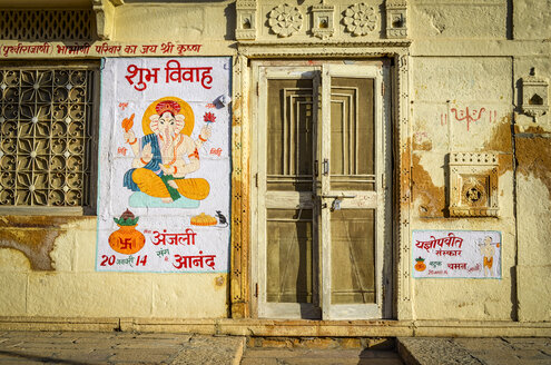 Zeichnung der Hindu-Gottheit Ganesha an einer Wand, Jaisalmer, Indien. - MINF08637