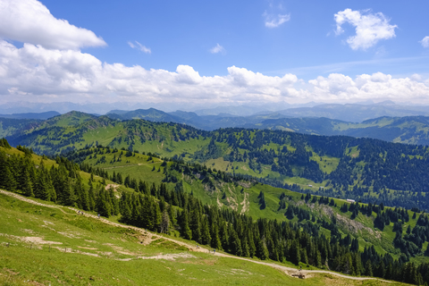 Germany, Bavaria, Allgaeu, Oberallgaeu, Oberstaufen, Allgaeu Alps, View from Hochgrat, Siplingerkopf and Riedbergerhorn, Nagelfluhkette stock photo