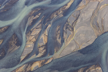 Aerial view of landscape with river coloured by glacial melt. - MINF08809
