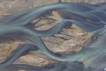 Aerial view of landscape with river coloured by glacial melt. - MINF08810