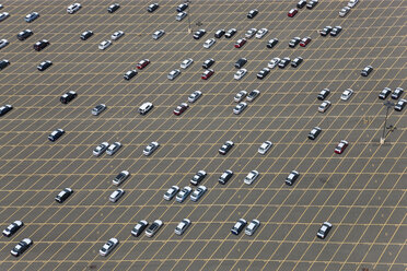 Aerial view of large car park with large number of parked cars. - MINF08842