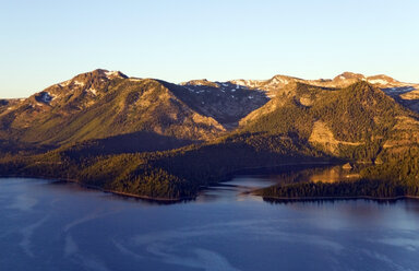 An aerial view of Emerald Bay and Mount Tallac at sunrise in Lake Tahoe, California. - AURF00831